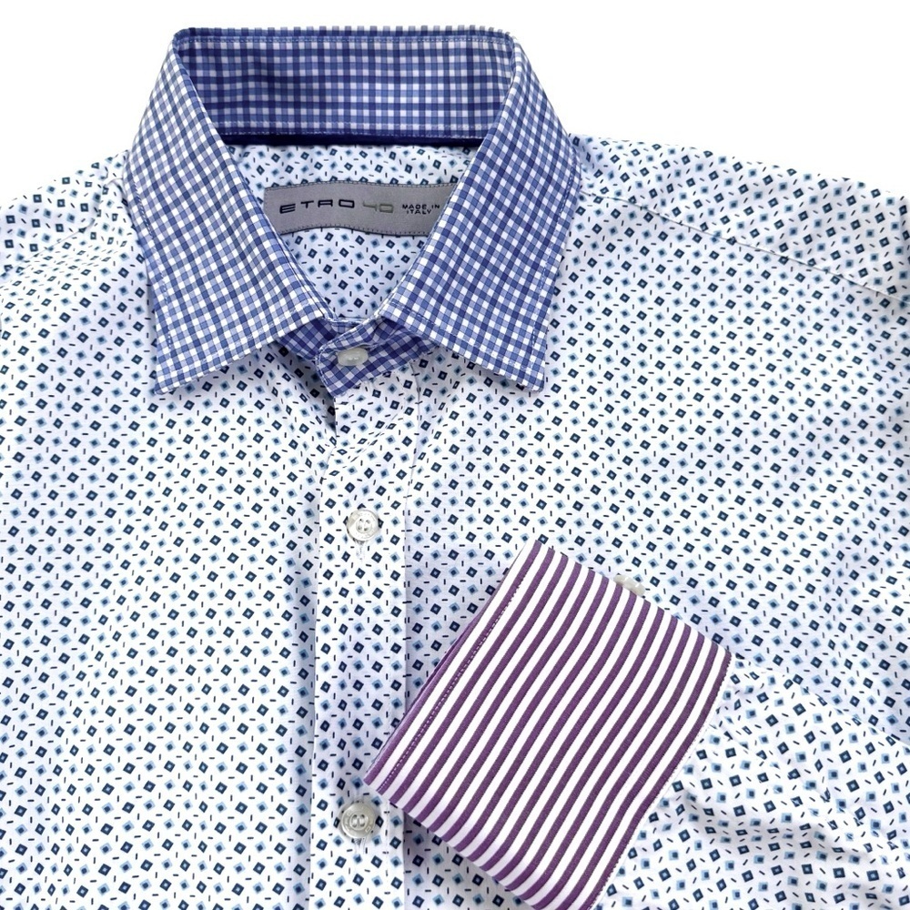 Etro Men’s Mixed Print Cotton Italian Dress Shirt Size 40